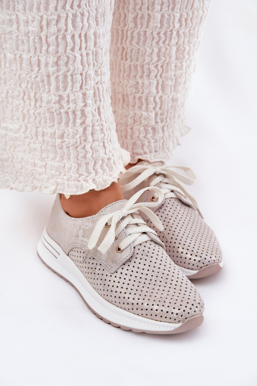 Kožené Jednoduché topánky Dámske s platformou Artiker 56C2113 béžová-zlatej farby