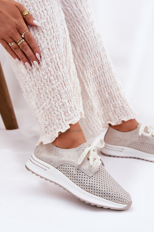 Kožené Jednoduché topánky Dámske s platformou Artiker 56C2113 béžová-zlatej farby