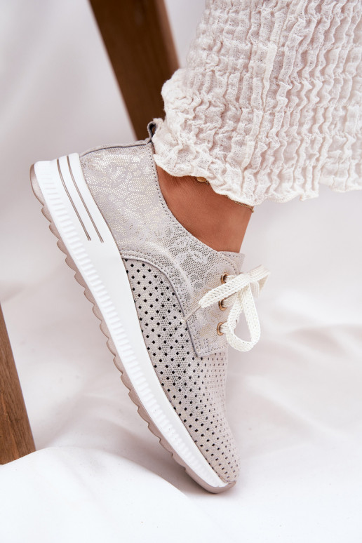 Kožené Jednoduché topánky Dámske s platformou Artiker 56C2113 béžová-zlatej farby