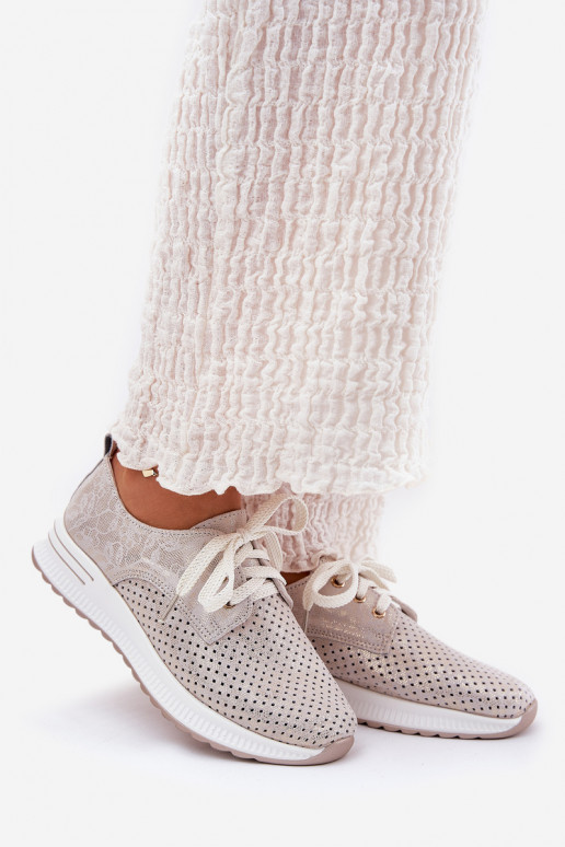 Kožené Jednoduché topánky Dámske s platformou Artiker 56C2113 béžová-zlatej farby