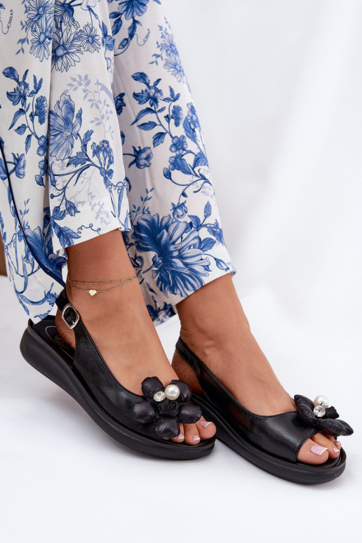 Dámske sandále S Ornatem s kvetmiem čierna Divonne