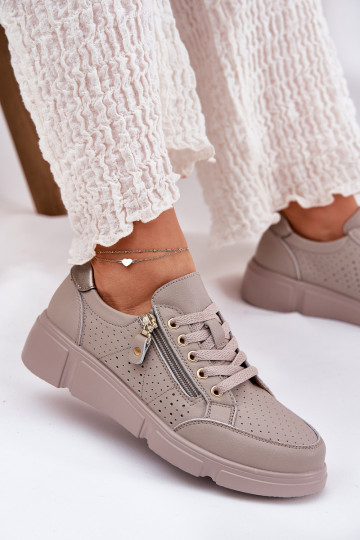 Kožené tenisky Tenisky model obuvi s platformou so zipsami Vinceza 88019 béžová