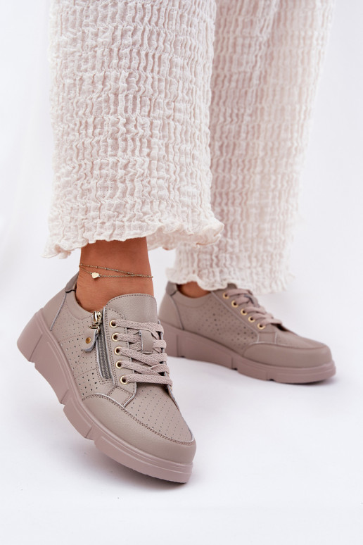 Kožené tenisky Tenisky model obuvi s platformou so zipsami Vinceza 88019 béžová Kožené tenisky Tenisky model obuvi s platformou so zipsami Vinceza 88019 béžová