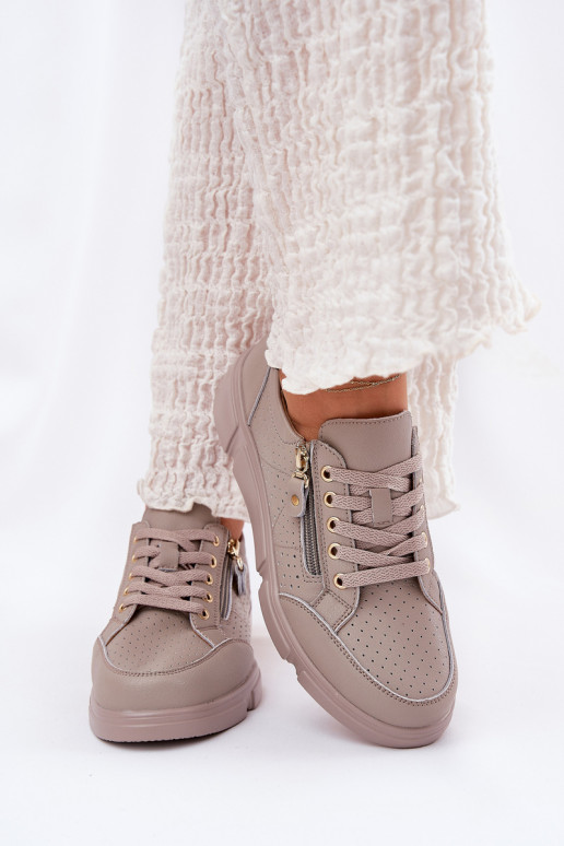 Kožené tenisky Tenisky model obuvi s platformou so zipsami Vinceza 88019 béžová Kožené tenisky Tenisky model obuvi s platformou so zipsami Vinceza 88019 béžová