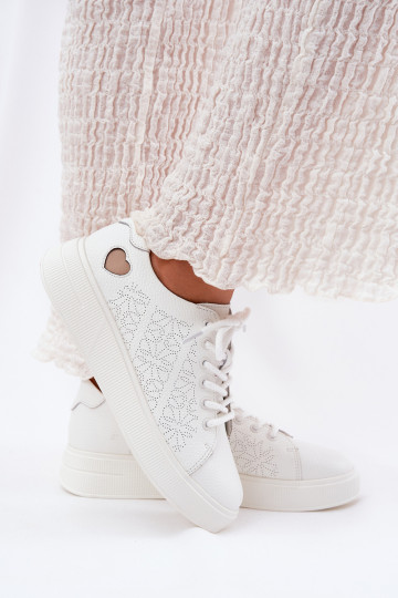 Kožené Tenisky model obuvi Dámske s platformou Vinceza 88018 biela farba