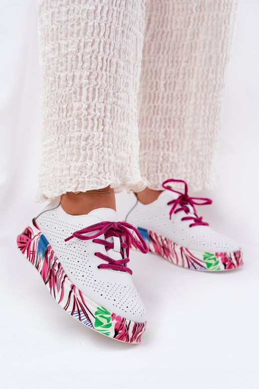 Kožené Tenisky model obuvi Dámske Zapnuté Vzorovanéj Platformie Vinceza 88017 biela farba Kožené Tenisky model obuvi Dámske Zapnuté Vzorovanéj Platformie Vinceza 88017 biela farba