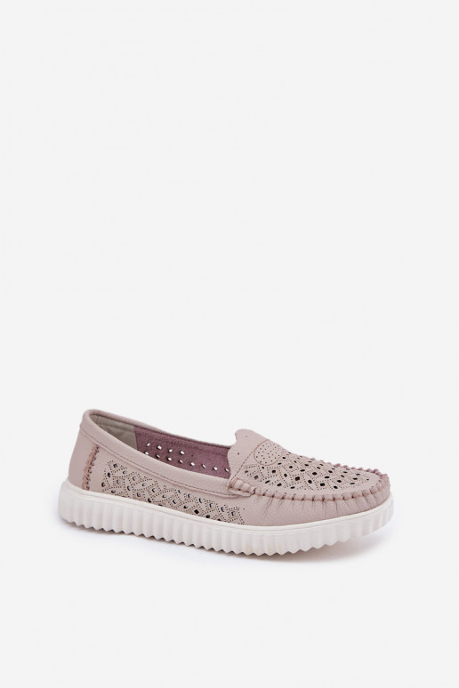 Kožené dámske mokasíny s prelamovanými prvkami Vinceza 88028 béžová