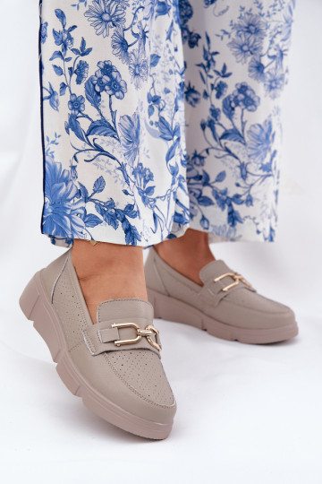 dámske mokasíny Kožené Ze zlatej farbym Detalem Vinceza 88007 béžová