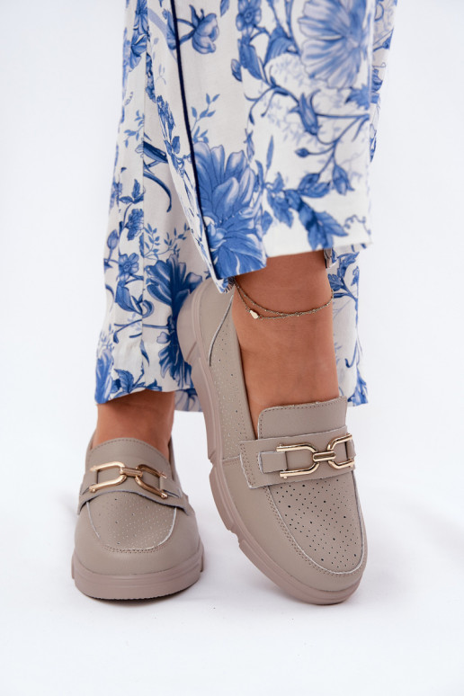 dámske mokasíny Kožené Ze zlatej farbym Detalem Vinceza 88007 béžová