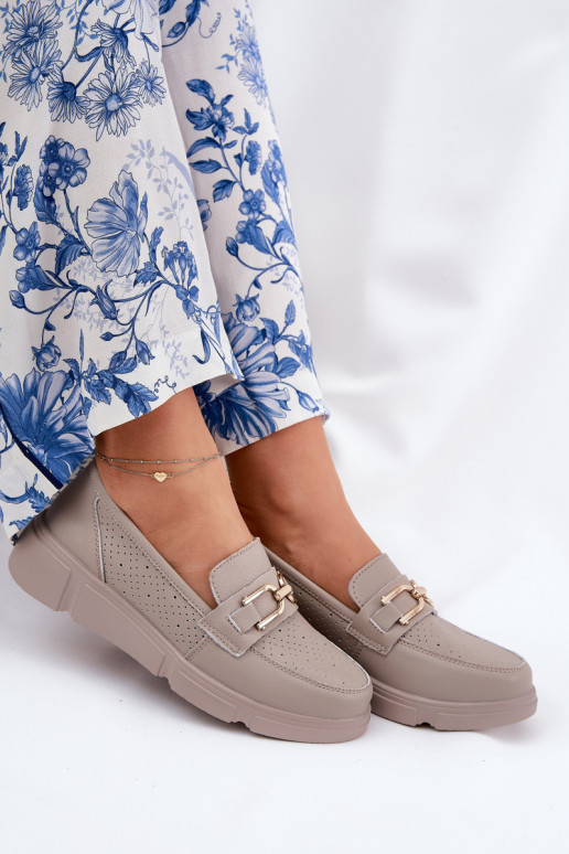 dámske mokasíny Kožené Ze zlatej farbym Detalem Vinceza 88007 béžová