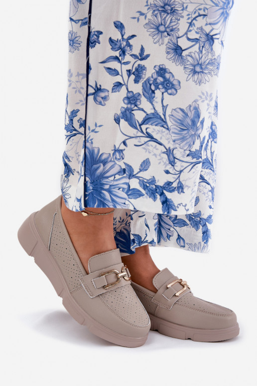 dámske mokasíny Kožené Ze zlatej farbym Detalem Vinceza 88007 béžová