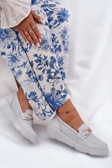 dámske mokasíny Kožené Ze zlatej farbym Detalem Vinceza 88007 sivá