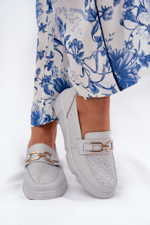 dámske mokasíny Kožené Ze zlatej farbym Detalem Vinceza 88007 sivá