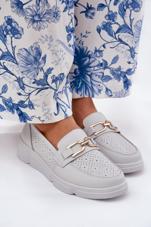 dámske mokasíny Kožené Ze zlatej farbym Detalem Vinceza 88007 sivá