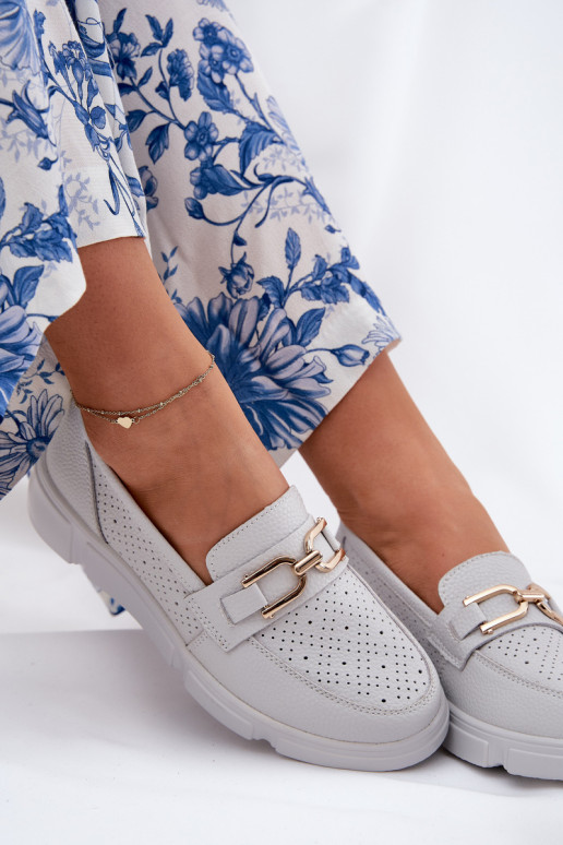 dámske mokasíny Kožené Ze zlatej farbym Detalem Vinceza 88007 sivá