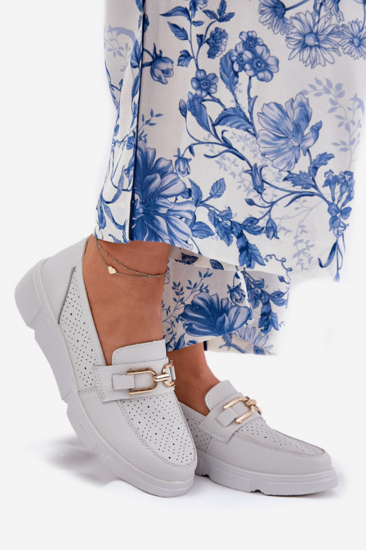 dámske mokasíny Kožené Ze zlatej farbym Detalem Vinceza 88007 sivá