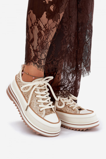 Voľnočasové topánky na platforme S.Barski BF51-101 pieskovej farby