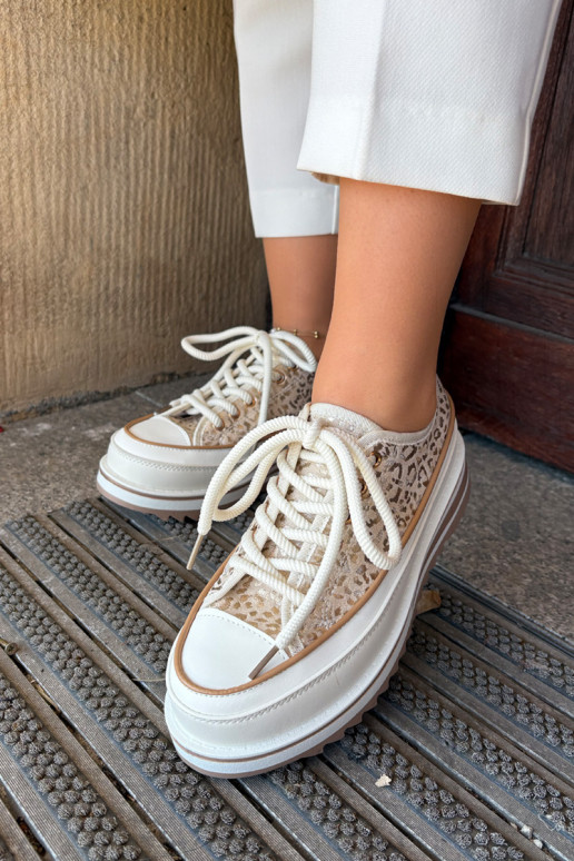 Voľnočasové topánky na platforme S.Barski BF51-101 pieskovej farby