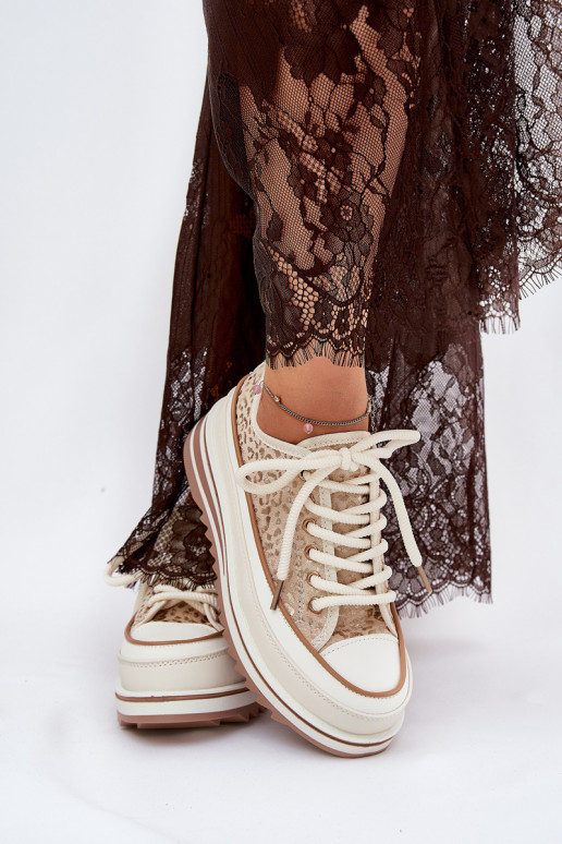 Voľnočasové topánky na platforme S.Barski BF51-101 pieskovej farby