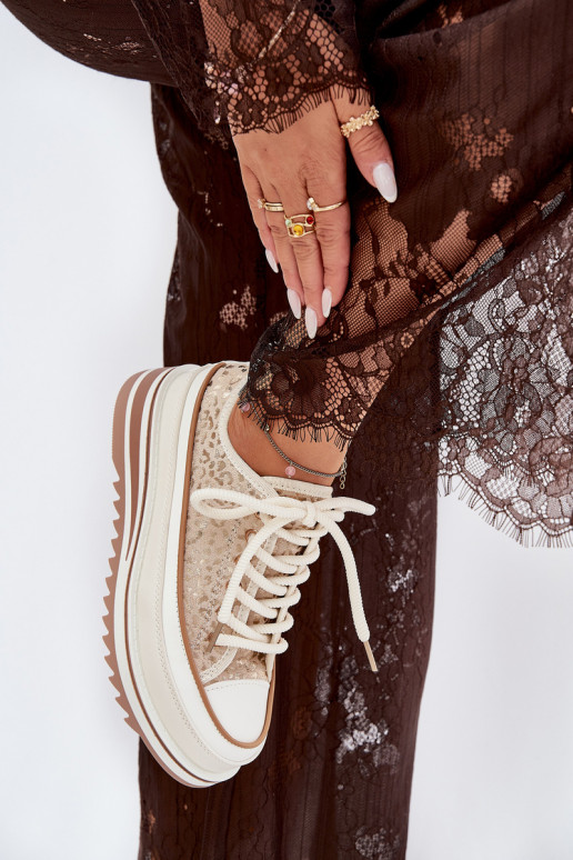 Voľnočasové topánky na platforme S.Barski BF51-101 pieskovej farby