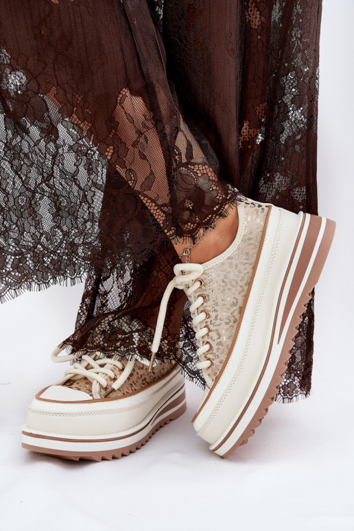 Voľnočasové topánky na platforme S.Barski BF51-101 pieskovej farby