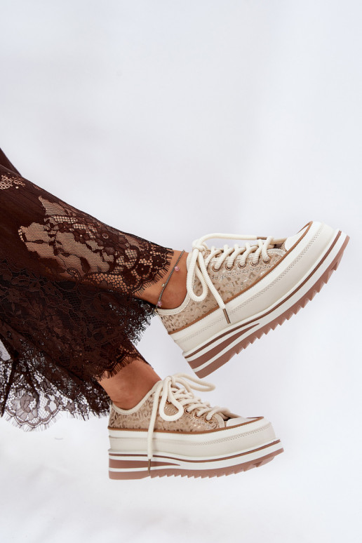 Voľnočasové topánky na platforme S.Barski BF51-101 pieskovej farby