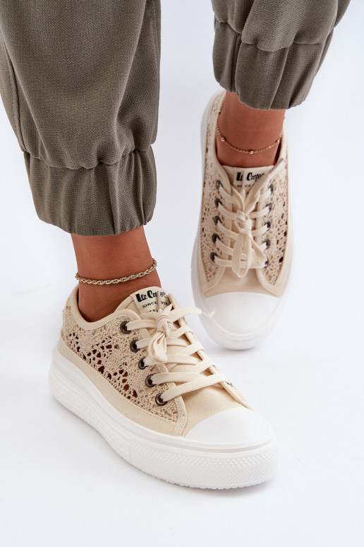 s čipkovými motívmi Bežná obuv Lee Cooper LCIN-23-44-1620 béžová