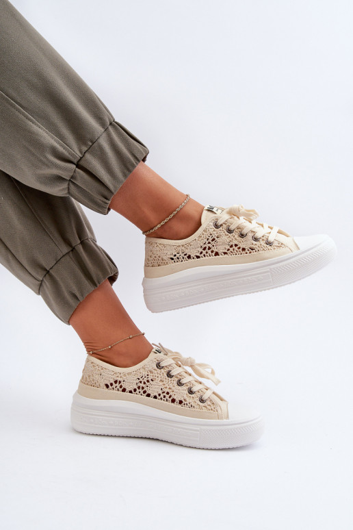 s čipkovými motívmi Bežná obuv Lee Cooper LCIN-23-44-1620 béžová