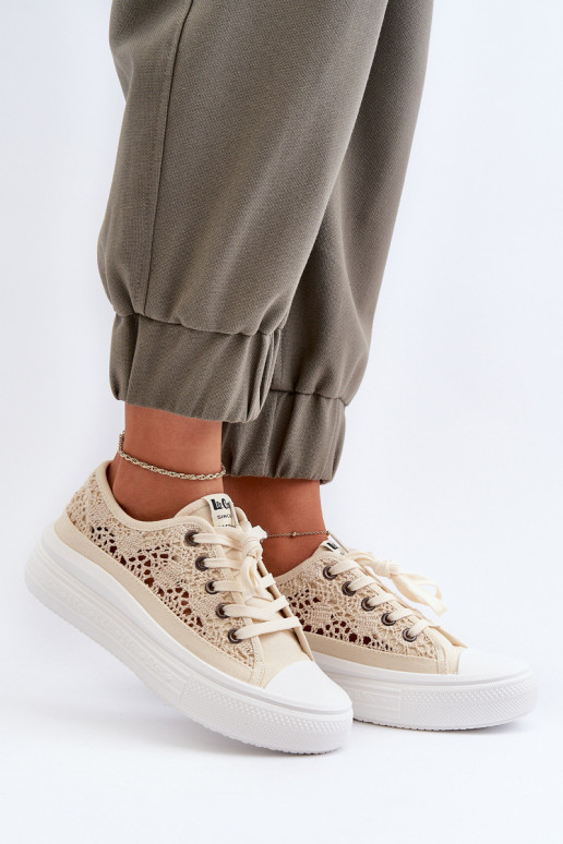 s čipkovými motívmi Bežná obuv Lee Cooper LCIN-23-44-1620 béžová