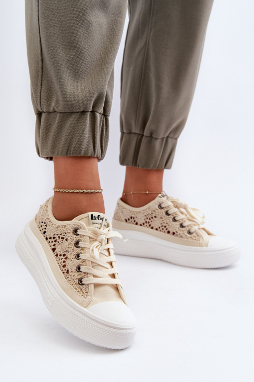s čipkovými motívmi Bežná obuv Lee Cooper LCIN-23-44-1620 béžová