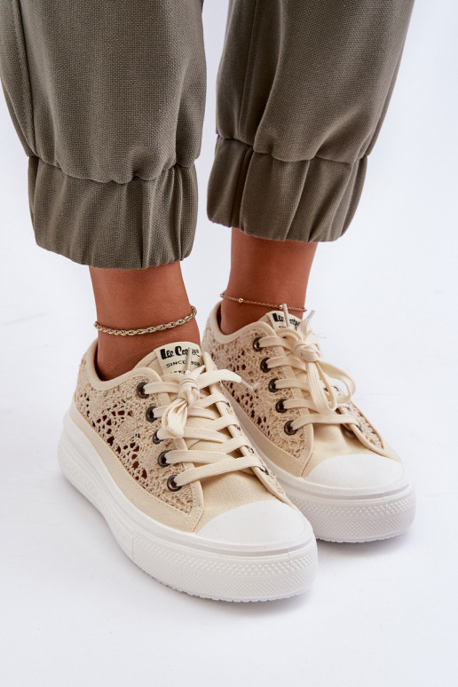 s čipkovými motívmi Bežná obuv Lee Cooper LCIN-23-44-1620 béžová