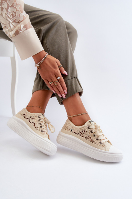 s čipkovými motívmi Bežná obuv Lee Cooper LCIN-23-44-1620 béžová