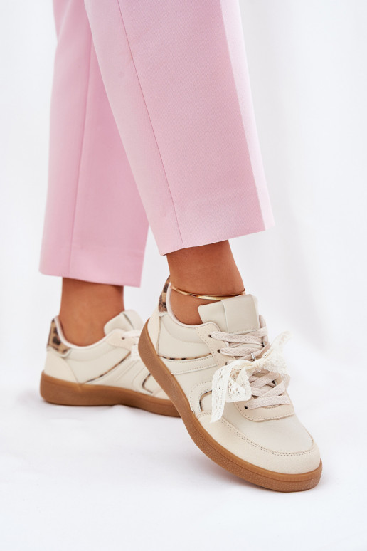 nízke sneakers model s šnúrkami a leopardím vzorom pieskové Zielle