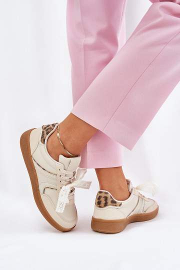 nízke sneakers model s šnúrkami a leopardím vzorom pieskové Zielle 2