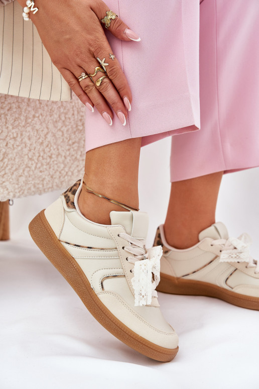 nízke sneakers model s šnúrkami a leopardím vzorom pieskové Zielle