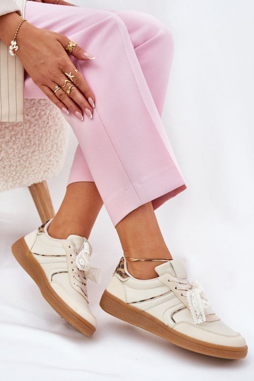 nízke sneakers model s šnúrkami a leopardím vzorom pieskové Zielle