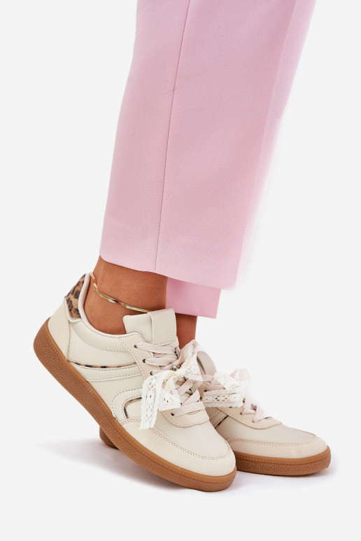 nízke sneakers model s šnúrkami a leopardím vzorom pieskové Zielle