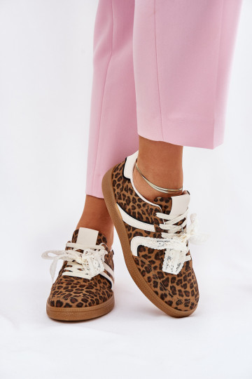 nízke sneakers model s šnúrkami a leopardím vzorom hnedé Zielle