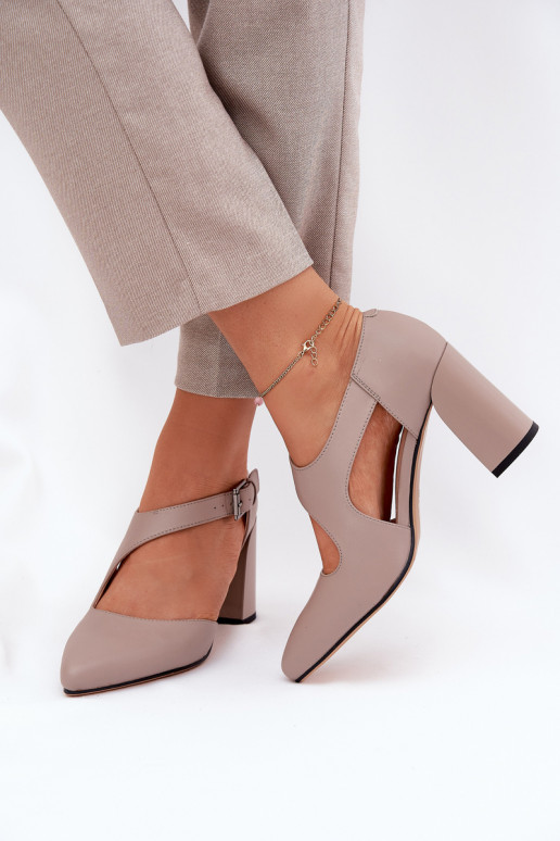 Kožené Topánky s podpätkami s prackami Vinceza 91133 sivá