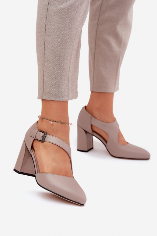 Kožené Topánky s podpätkami s prackami Vinceza 91133 sivá