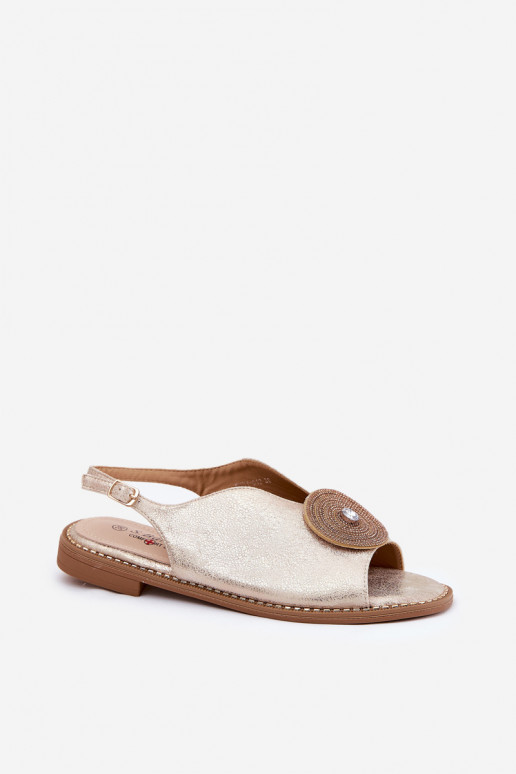 s leskom Dámske sandále Ozdobnym Detalem S.Barski KV51-012 zlatej farby