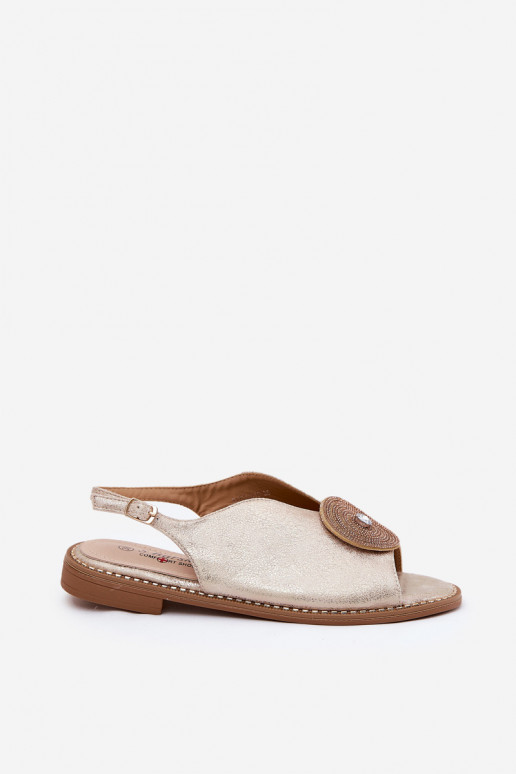 s leskom Dámske sandále Ozdobnym Detalem S.Barski KV51-012 zlatej farby