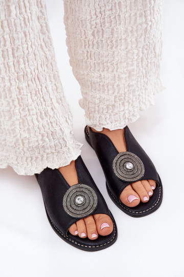 s leskom Dámske sandále Ozdobnym Detalem S.Barski KV51-012 čierna