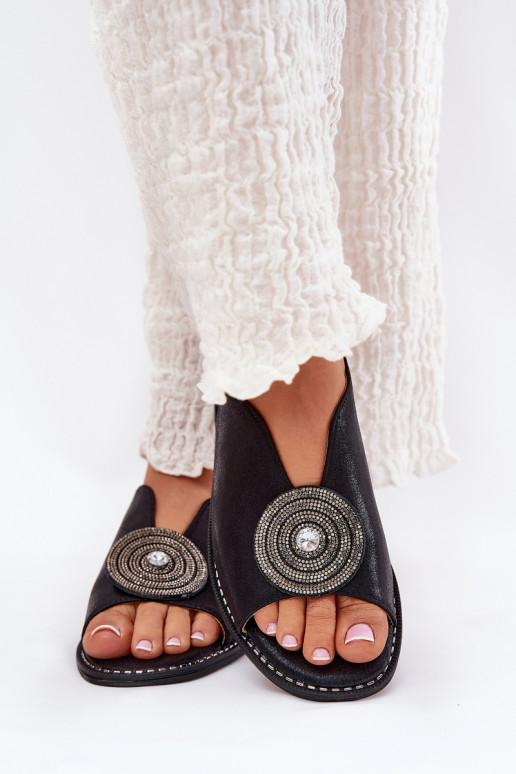 s leskom Dámske sandále Ozdobnym Detalem S.Barski KV51-012 čierna