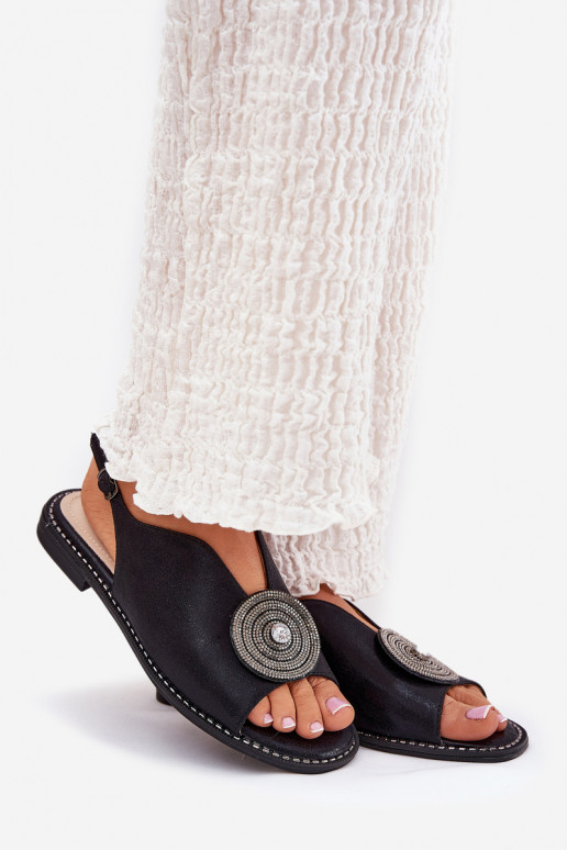 s leskom Dámske sandále Ozdobnym Detalem S.Barski KV51-012 čierna