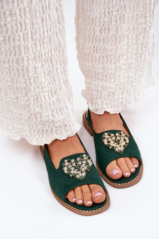 Dámske sandále S Ornatem Srdiečkam S.Barski KV27-018 zelená farba Dámske sandále S Ornatem Srdiečkam S.Barski KV27-018 zelená farba