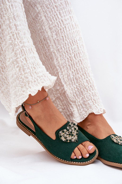 Dámske sandále S Ornatem Srdiečkam S.Barski KV27-018 zelená farba Dámske sandále S Ornatem Srdiečkam S.Barski KV27-018 zelená farba