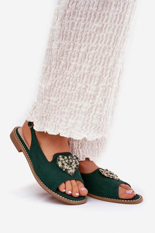 Dámske sandále S Ornatem Srdiečkam S.Barski KV27-018 zelená farba Dámske sandále S Ornatem Srdiečkam S.Barski KV27-018 zelená farba