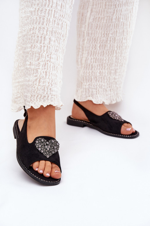 Dámske sandále S Ornatem Srdiečkam S.Barski KV27-018 čierna Dámske sandále S Ornatem Srdiečkam S.Barski KV27-018 čierna