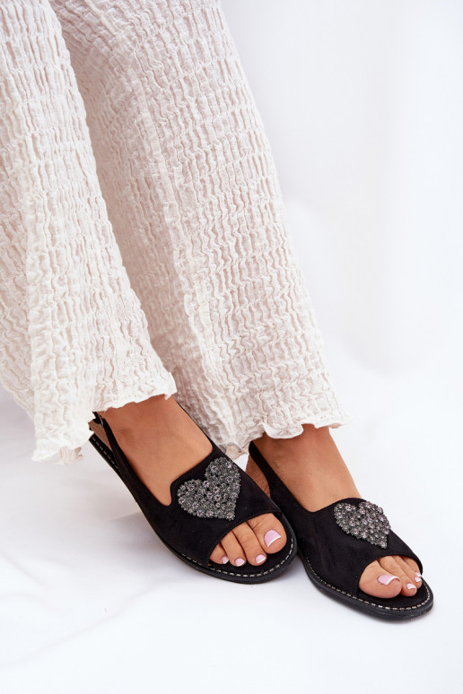Dámske sandále S Ornatem Srdiečkam S.Barski KV27-018 čierna Dámske sandále S Ornatem Srdiečkam S.Barski KV27-018 čierna